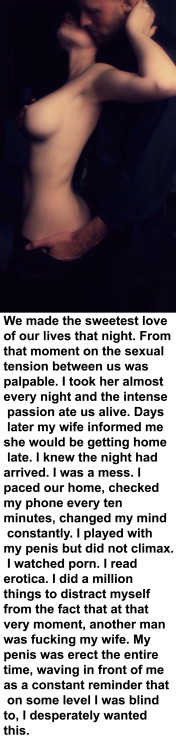 adulteratedtidalwave:  myeroticbunny:  We made the sweetest love of our lives that night. From that moment on the sexual tension between us was palpable. I took her almost every night and the intense passion ate us alive. Days later my wife informed me