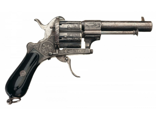 Engraved and gold inlaid double action pinfire revolver, most likely originates from France or Belgi