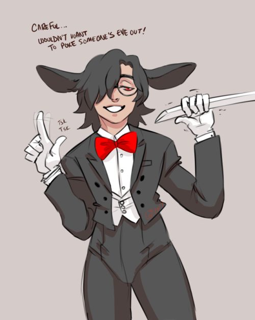 kukiebun:Art of my OC Kubo and my bunsona in a suit and red bow tie. Kubo is featured in my Commission Sheet