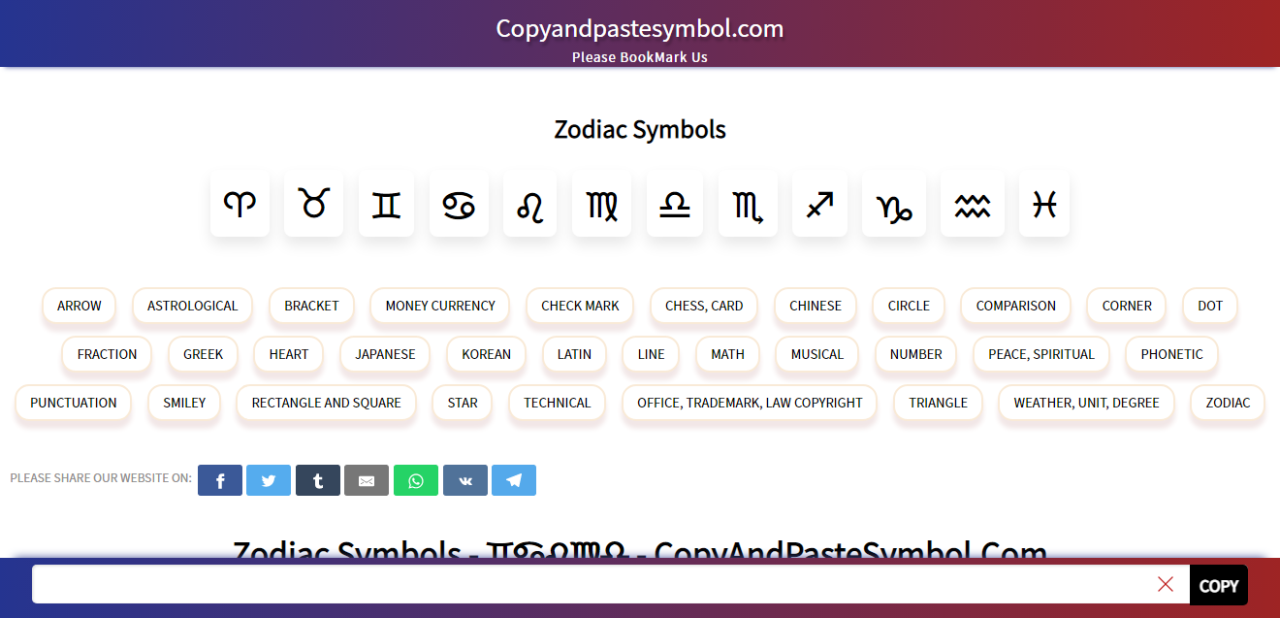 Get Zodiac Symbol Copy And Paste