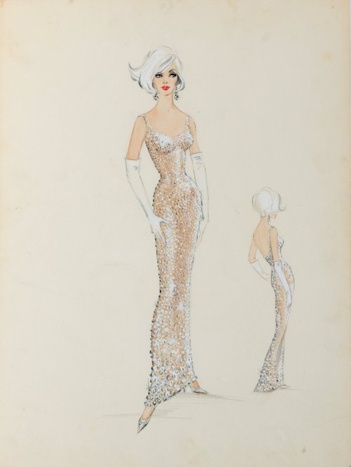 Design by Jean Louis of the dress worn by Marilyn Monroe to a Democratic fundraiser and 45th birthda