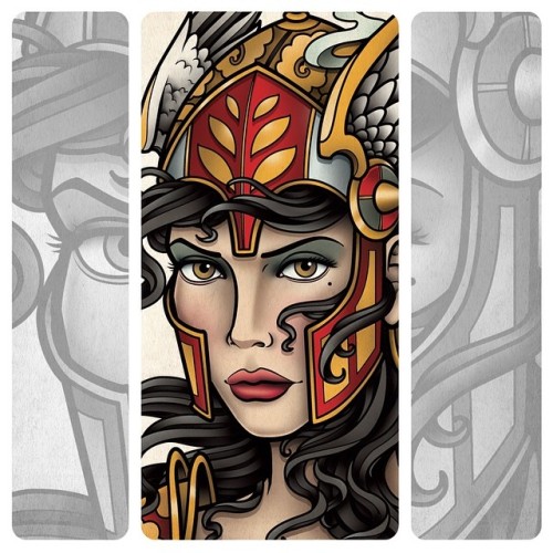 This is part of leg tattoo I starting working on for myself. The full design has her holding a skull wearing a horned Viking helmet. Now to save a lot and find the right artist to tattoo it :s #valkyrie #wingedhelmet #helmet #samphillipsillustration...