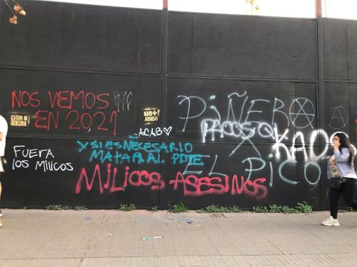 Revolutionary graffiti seen in Ñuñoa, Chile, on October 23, 2019.For two weeks Chile has been in a s