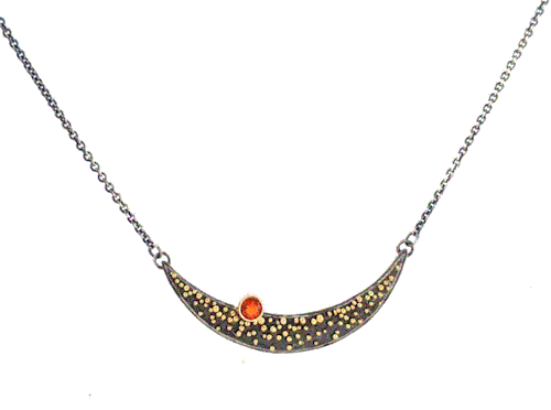 Gold, blackened silver, and fire opal necklace (at Jenn Dixon Jewelry)