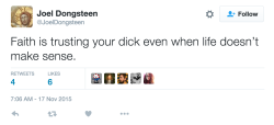 comedownstairsandsayhello:  wilwheaton:  This Twitter Bot Replaces Every Instance of “God” in Joel Osteen’s Tweets with “Your Dick”    OH MY GOD 