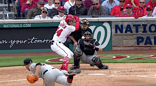 gfbaseball:Bryce Harper hits an opening day home run, his fifth career home run on
