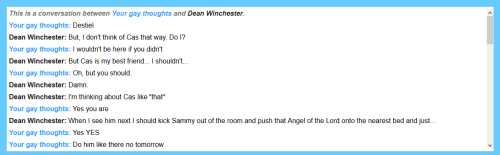 thefollow-spot:This is a conversation between Your gay thoughts and Dean Winchester.@thespot-light​