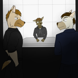 While Luis is kept in an interrogation room, he’s looked on by the police officer who brought him in and Mr. Wolfgang, a man interested in Luis.