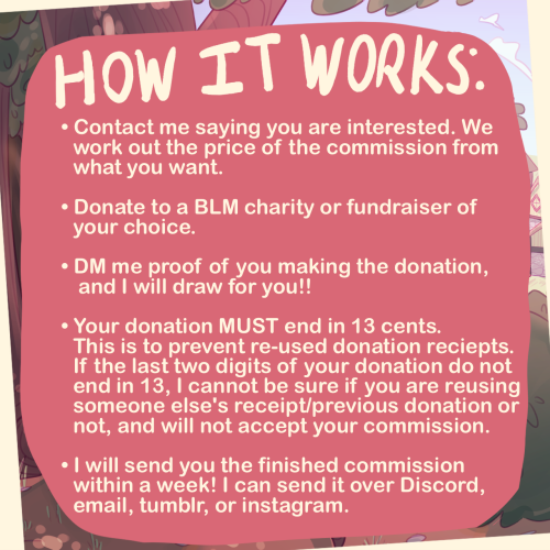 aiki-art:aiki-art:I AM TAKING COMMISSIONS IN EXCHANGE FOR DONATIONS TO BLM FUNDRAISERS AND CHARITIES