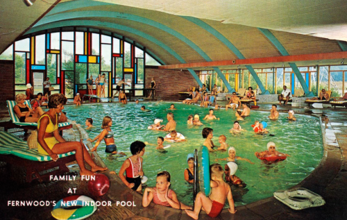 deadmotelsusa:Activities offered at the Fernwood Resort, 1950s and 60s. Today, the Fernwood property