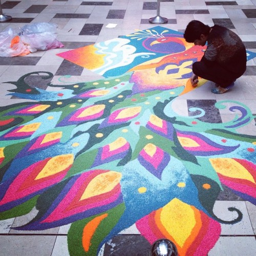 instagram:  Creating a Rangoli with @harisrashid  For more rangoli photos and videos, browse the #rangoli hashtag. For more of Haris’s rangoli projects and other artwork, follow @harisrashid on Instagram.  “I was always fascinated with rangoli designs