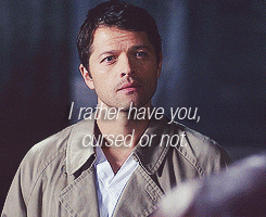 morlanovak:  spn meme: four otps (¼) ↳ Dean/Castiel  “‘We’ve been through much together, you and I”  