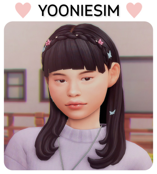 yooniesim:Siyeon’s Style - Shampoo Fairy Hair mid-length hair with chunky bangs, a braid, and 