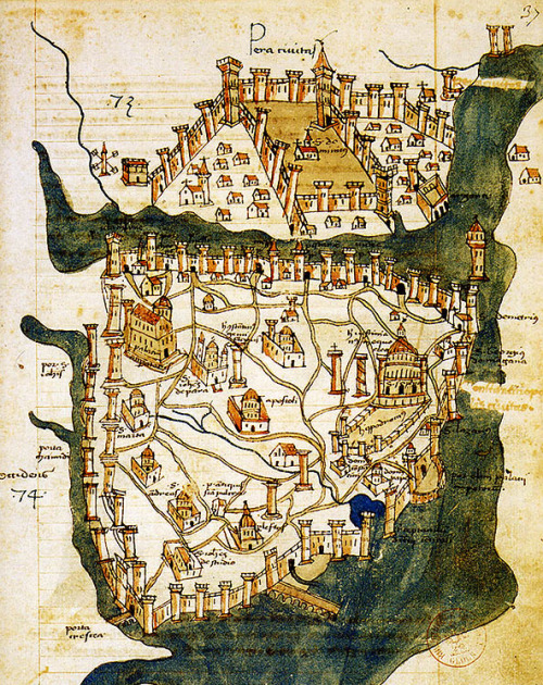 Map of Constantinople (1422) by Florentine cartographer Cristoforo Buondelmonti. The oldest survivin