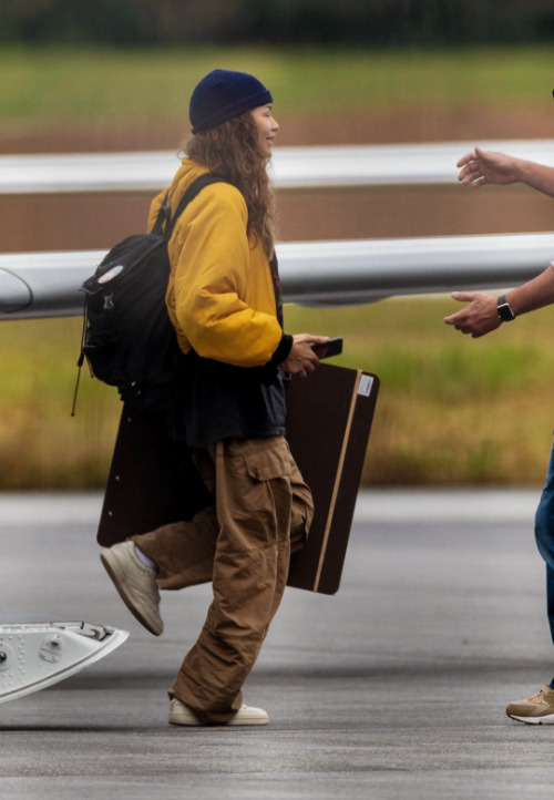 Zendaya arriving at the Spider-Man 3 set in Atlanta