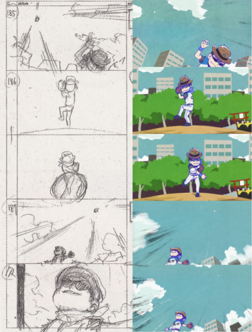 tuneout:The Osomatsu-san fanbook comes with some storyboards so I scanned those and pulled out some screencaps of their respective scenes! Interesting to see how scenes evolve, or completely stay the same. Somehow, storyboard Totty face was even scarier. 