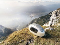 innocenttmaan:  Slovakian design firm Nice Architects created this Ecocapsule,  the first truly independent micro-home. The Ecocapsule is a 14 x 7 x 7-foot new, teeny tiny smart home powered entirely by the sun and the wind, with a 9700 Watt-hour battery.