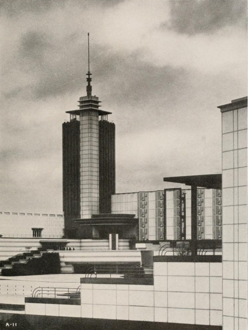 mikasavela:
“Tower at the hall of science. Chicago Exposition of 1933. Architect Paul Philippe Cret.
From The Architect and Engineer, June 1933.
”
