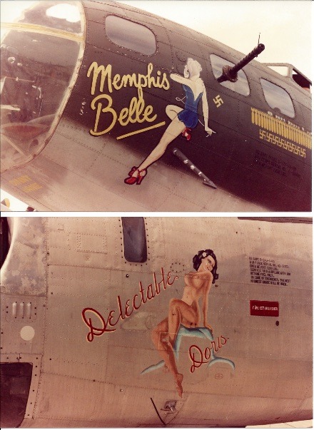thewelovemachinesposts:  B-17 ‘Memphis Belle’ and B-24 ‘Delectable Doris’ nose-art photos from an airshow at St.Pete/Clearwater Airport, early-mid 90’s.  Source: http://i.imgur.com/xHEM0BT.jpg 