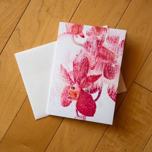 Fine Art Frozen Red Orchids Blank Greeting Card w/envelope, All Occasion Note Card - 5"x7"