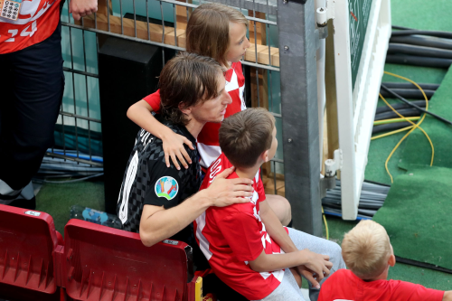 Luka Modric with his children after the match vs. Spain