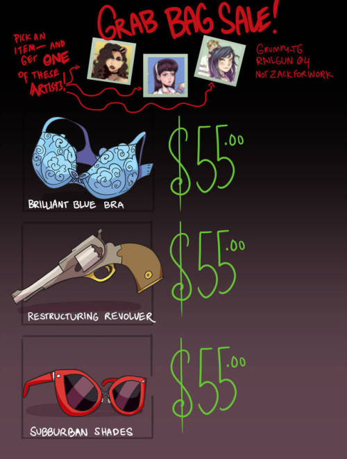 pick an item!  submit a form! get an invoice from one of these three artists: notzackforwork Ra