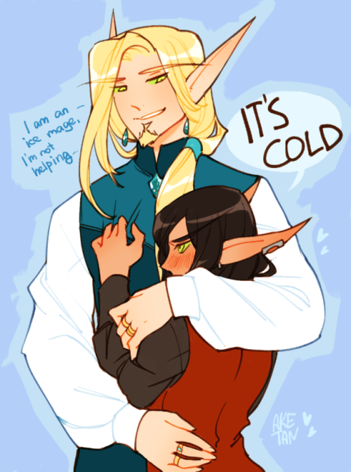 aketan: #elfebruary2018: day 3 - being cold.Illumia stays warm in arms of Soell ( @smthwicked )- - -