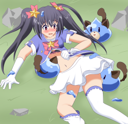 anewenfartist:   Noire was just having fun cosplaying as an idol when suddenly some  Dogoo’s attacked! They are pretty harmless, but in numbers they were  still able to catch her off guard. Little guys are just playful though  it seems, though she’s