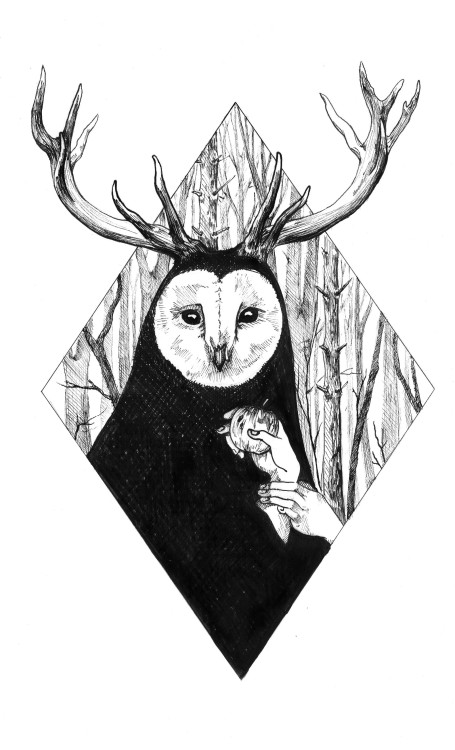 Guardian of the forest ink drawing 