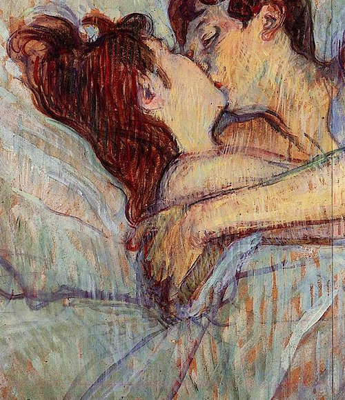 Porn photo paintingses:  In Bed: The Kiss (detail) by