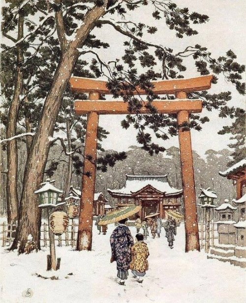 fravery: Tavik Frantisek Simon (1877-1942) Japanese Tori Gate at Kyoto in winter 1928