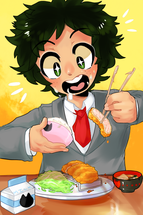 miaolait:  deku eating his favorite food: tonkatsu!