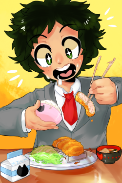 miaolait:  deku eating his favorite food: