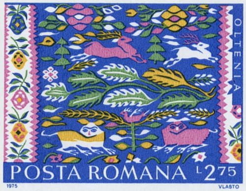 reverendandroid: Stamps depicting peasant rug designs from the Romanian regions of Muntenia, Banat, 