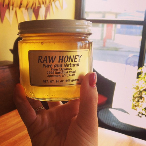 Raw honey from Fiegel Apiaries in Appleton, NY! Believe it or not, raw honey is great for reducing t
