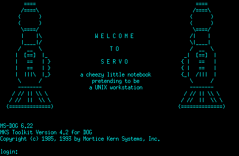 mst3kfandomhistory:  DOS startup screen from Michael Kepler’s Servo fanpage.