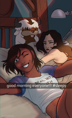 avatarkasia: Because my old account is getting a lot of notes on this drawing I did ages ago, and it’s making my eyes bleed, I decided to redraw it!  Korrasami snapchat in the mornin! 
