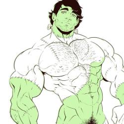 p2ndcumming:  dizdoodz:  Day 7 Stone as Frankenstines Monster! #dizdoodz #nsfwart #nsfw #Halloween #bara #hunk  Vote 4 Pedro 