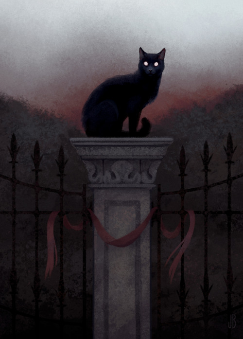 dappermouth:Your silent watcher stops to wait atop the cemetery gate.