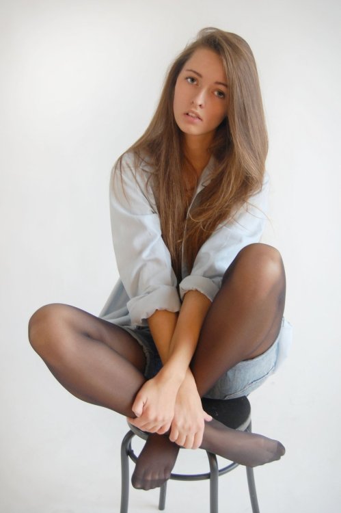 Returnofthemobiusgroup:Valeria by Nika-ZakharovaLovely model in sheer black pantyhose and denim shor