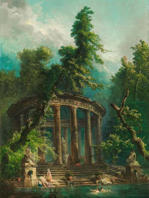 The Bathing Pool By Hubert Robert.