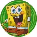 green sticker of spongebob smiling casually at the viewer.