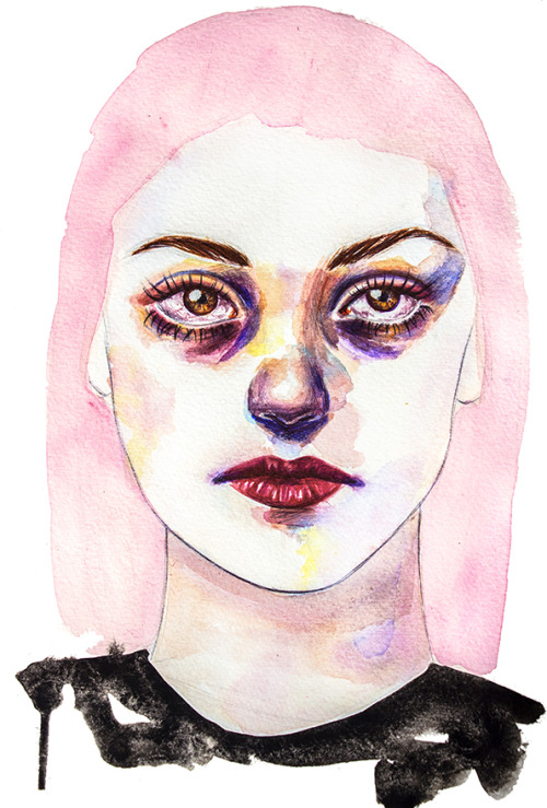 katherine-dawson: Girl in PinkWatercolour and pen, as always!