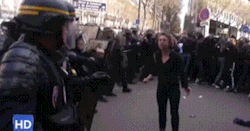 kropotkindersurprise:  April 14 2016 - A French policeman kicks a woman protesting in Paris against the new labour law. [video] 