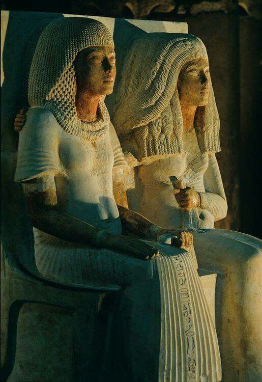 egypt-museum:
“  Statue of Meryre and his wife Iniuia High Priest of Aten and High Priest of the Temple of Neith. Private statuary in this period was very rare, so this statue is considered especially valuable.
Discovered in Saqqara. Amarna Period,...