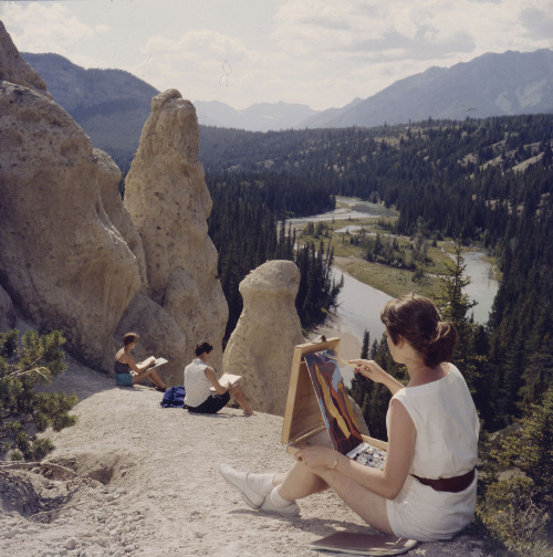 back-then: Students painting some of the remarkable scenery in Banff National Park, Alberta, Canada 