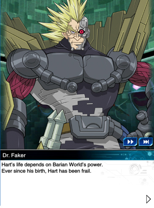 Area 6 of the Duelist Road unlocked, with a tag-team duel against Dr. Faker and the mysterious Baria