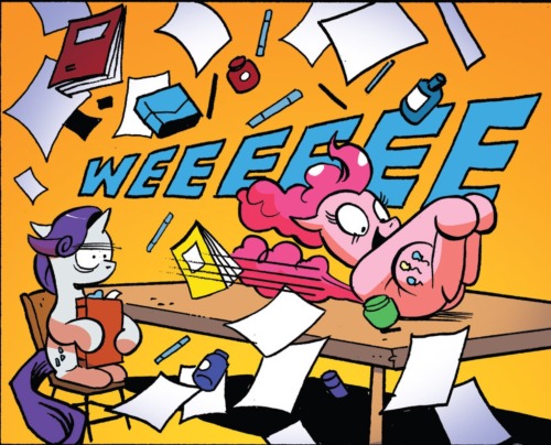 beach-city-mystery-girl: Cute Rarity/Pinkie Pie Moments from Issue #42 (Pt. 6/Finale!): Oh look, Rarity looks absolutely endeared and smitten with Pinkie Pie! Isn’t that ama– wait… WAIT… Pinkie Pie was making the book for RARITY?  For their anniversary???