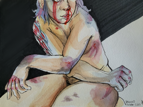 Goretober Day 1 - Bruisedhomage to an old self-portrait