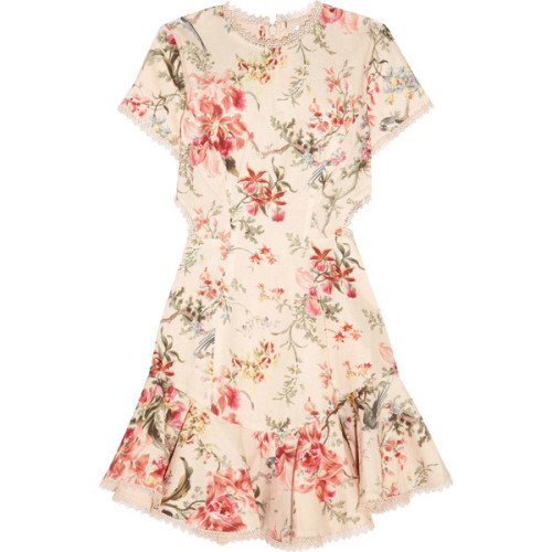Zimmermann Mercer lace-up floral-print linen and cotton-blend mini dress ❤ liked on Polyvore (see mo